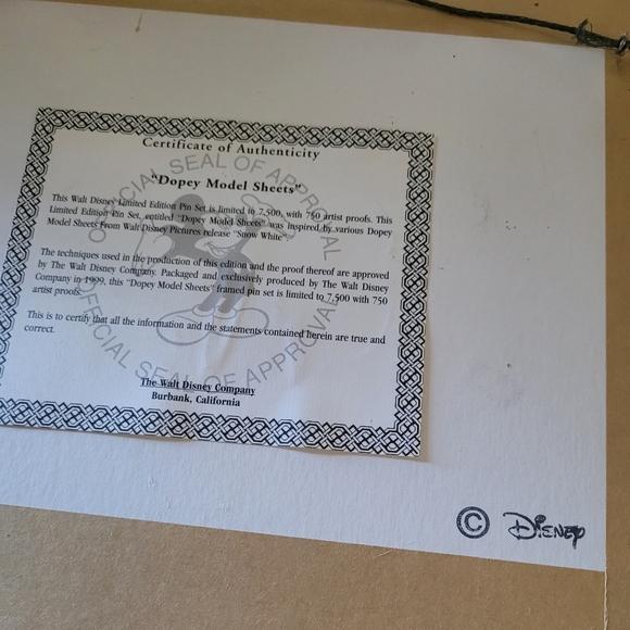 Disney Dopey Model Sheet w/ Pins Limited Edition Art - Picture 6 of 9